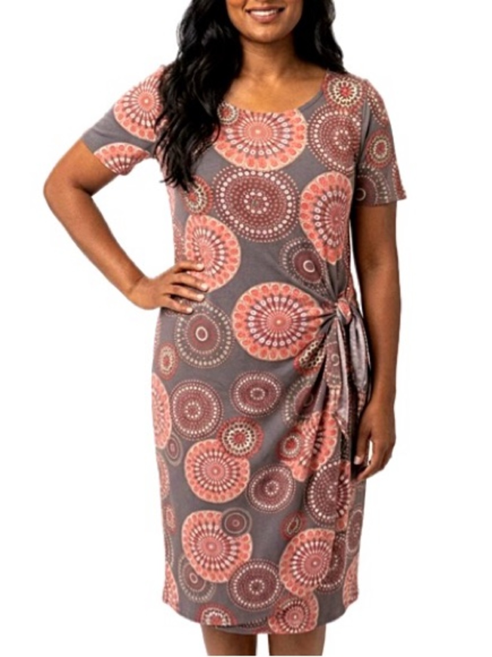 Robbie Bee Floral Medallion Print Midi Dress Size XL Sarong Tie Wrap Scoop Neck